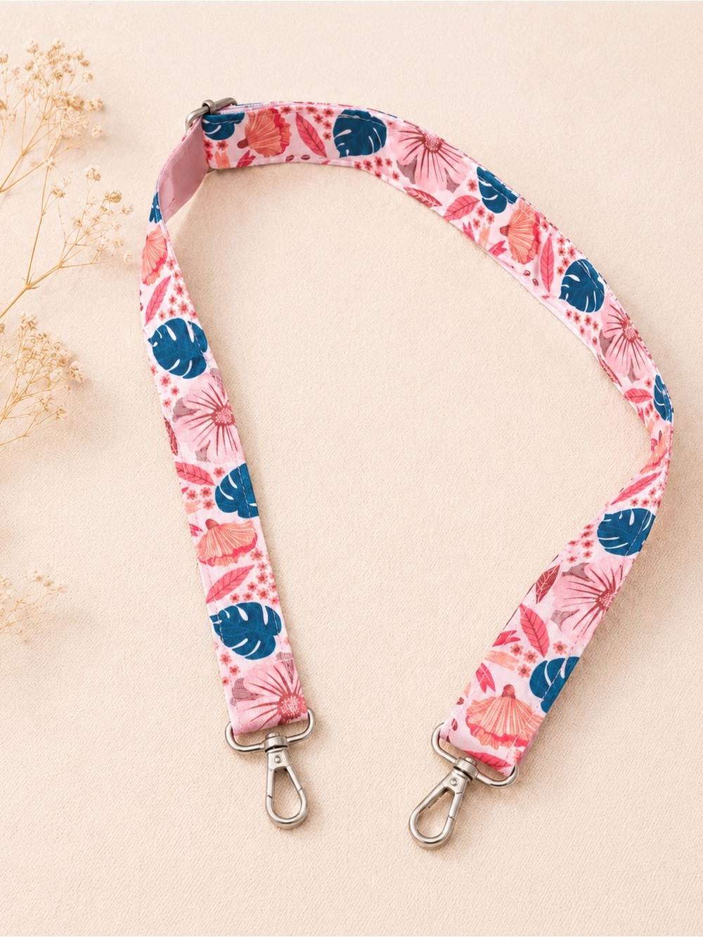 ZOOEASS Wide Crossbody Bag Strap Pink Tropical Floral Adjustable New